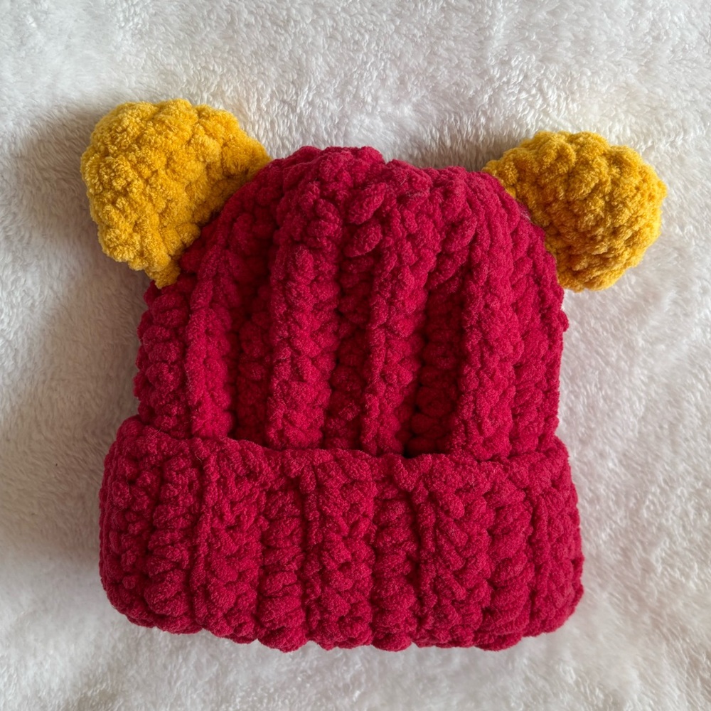 Handmade crochet newborn bear beanie